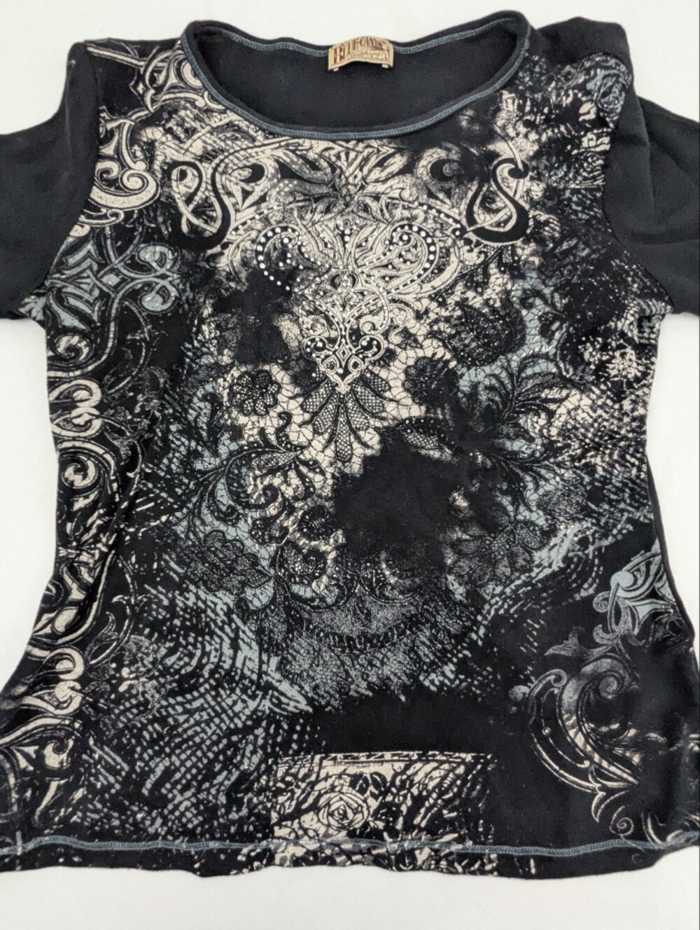 Blue Canyon Black Embellished Blouse 3/4 Sleeve Size Large - Picture 3 of 9